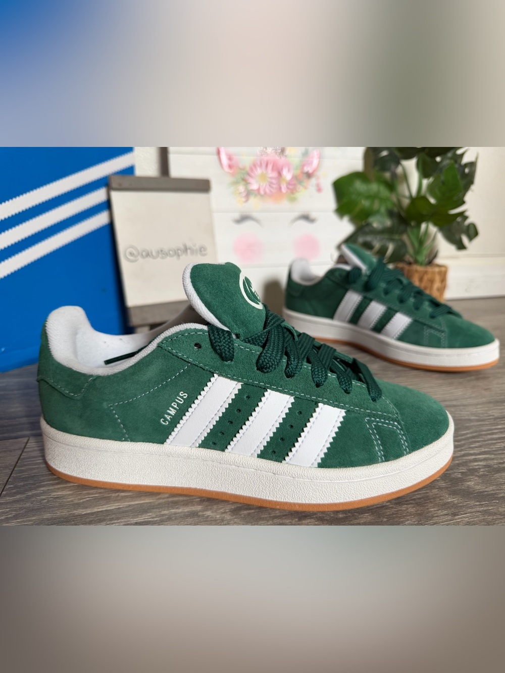 adidas Campus 00s Gum Sole Suede Sneakers in Dark Green & Cloud White. 6 Youth